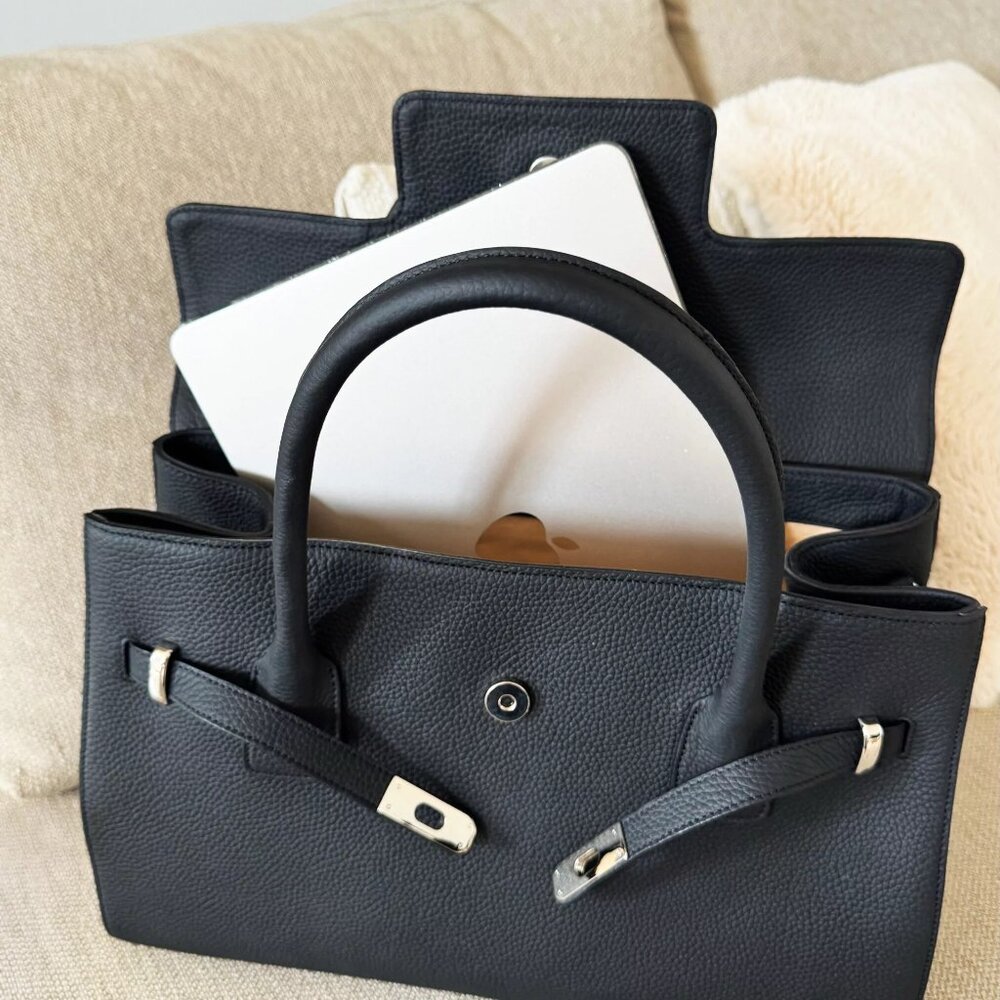 Black Leather Top-Handle Briefcase - Classic Structured Style - Picture 6 of 6